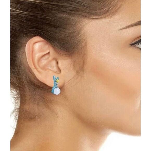 BETSEY JOHNSON Easter Rabbit Bunny Crystal & Pearl Earrings *NWT* - Picture 3 of 10